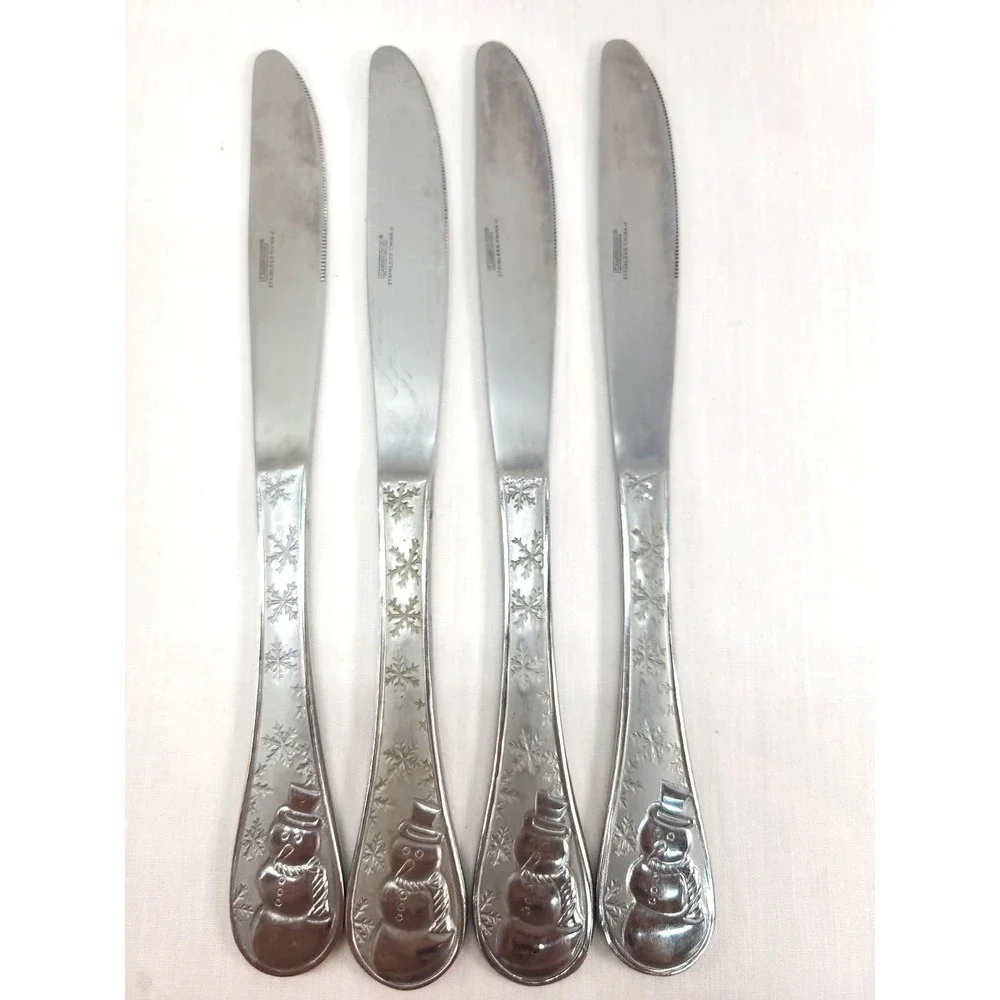 4 Cambridge Stainless Flatware Silverware  SNOWMAN FROST Dinner Knives